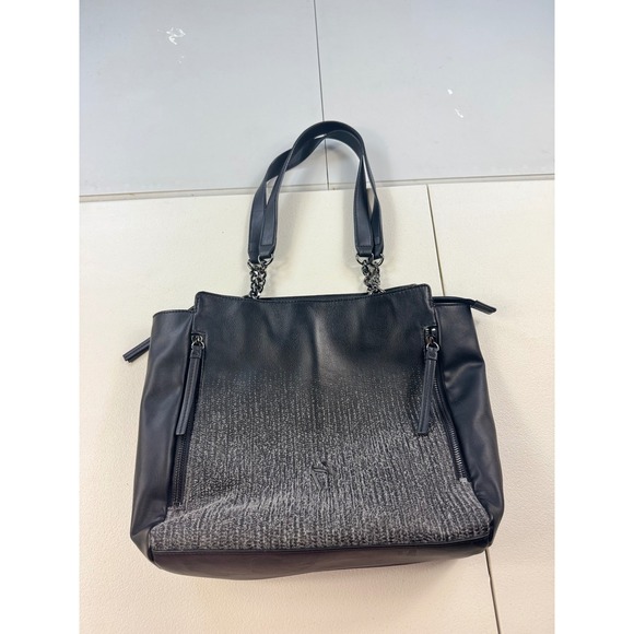 Simply Vera Vera Wang Black Gray Tote Bag Purse Chain Detail Modern - Picture 1 of 8